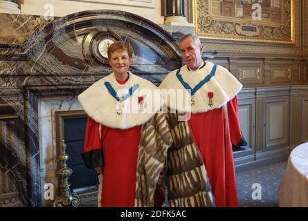 Photo d’Archive datée du 10 janvier 2020 de Chantal Arens, première présidente de la Cour de cassation et François Molins, procureur général de la cour de cassation lors de l'audience de rentrée de la cour de cassation a Paris, Frankreich. Dans une tribune publiée dans « le Monde » le 28 septembre, Chantal Arens, présidente de la Cour de Cassation et François Molins, procureur général près de la Cour de Cassation, S’alarment au sujet de l’enquête administrative ouverte le 18 septembre par le Garde des Sceaux Eric Dupond-Moretti contre trois magistrats du Parquet national financier (PNF). Foto han Stockfoto