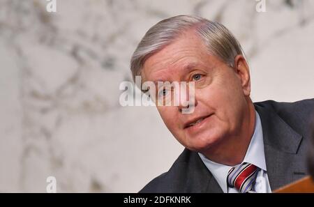 Der Vorsitzende der Justizbehörde des Senats, Lindsey Grahamspricht während einer Geschäftssitzung des Justizausschusses des Senats im Hart Senate Office Building auf dem Capitol Hill in Washington, DC am 15. Oktober 2020. Foto von Mandel Ngan/Pool/ABACAPRESS.COM Stockfoto