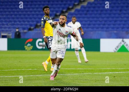 Fußball - Ligue 1 - Lyon vs Monaco - Groupama Stadium, Lyon, Frankreich - 25. Oktober 2020. Olympique Lyonnais Menphis Depay erzielt ihr erstes Tor. Foto von Emmanuel Foudrot/ABACAPRESS.COM Stockfoto