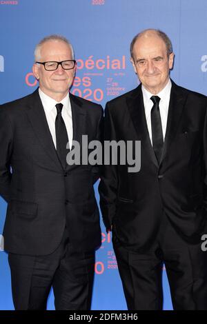 Der Generaldirektor der Filmfestspiele von Cannes, Thierry Fremaux, und der französische Direktor der Filmfestspiele von Cannes, Pierre Lescure, nehmen an der Eröffnungszeremonie des Cannes 2020 Special am 27. Oktober 2020 in Cannes, Frankreich, Teil. Die 73. Ausgabe der Filmfestspiele von Cannes, die im Mai 2020 stattfinden sollte, wurde wegen der Pandemie von Covid-19 abgesagt. Das Cannes 2020 Special läuft vom 27. Bis 29. Oktober. Foto von David Niviere/ABACAPRESS.COM Stockfoto