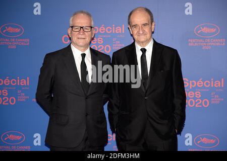 Der Generaldirektor der Filmfestspiele von Cannes, Thierry Fremaux, und der französische Direktor der Filmfestspiele von Cannes, Pierre Lescure, nehmen an der Eröffnungszeremonie des Cannes 2020 Special am 27. Oktober 2020 in Cannes, Frankreich, Teil. Die 73. Ausgabe der Filmfestspiele von Cannes, die im Mai 2020 stattfinden sollte, wurde wegen der Pandemie von Covid-19 abgesagt. Das Cannes 2020 Special läuft vom 27. Bis 29. Oktober. Foto von David Niviere/ABACAPRESS.COM Stockfoto