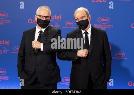 Der Generaldirektor der Filmfestspiele von Cannes, Thierry Fremaux, und der französische Direktor der Filmfestspiele von Cannes, Pierre Lescure, nehmen an der Eröffnungszeremonie des Cannes 2020 Special am 27. Oktober 2020 in Cannes, Frankreich, Teil. Die 73. Ausgabe der Filmfestspiele von Cannes, die im Mai 2020 stattfinden sollte, wurde wegen der Pandemie von Covid-19 abgesagt. Das Cannes 2020 Special läuft vom 27. Bis 29. Oktober. Foto von David Niviere/ABACAPRESS.COM Stockfoto
