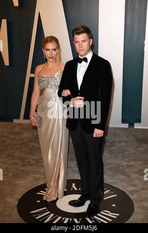 Datei Foto vom 09. Februar 2020 von Scarlett Johansson und Colin Jost bei der Vanity Fair Oscar Party in Los Angeles, CA, USA, 9. Februar 2020. Die 35-jährige Schauspielerin und die 38-jährige verwachten am Wochenende im Geheimen. Foto von David Niviere/ABACAPRESS.COM Stockfoto