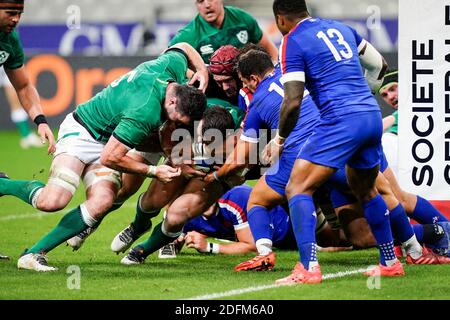 Cian Healy (IRL) erhält einen Versuch während des Rugby 6 Nations Tournament, Frankreich gegen Irland (35-27) in Stade de France, St-Denis, Frankreich, am 31. Oktober 2020. Foto von Julien Poupart/ABACAPRESS.COM Stockfoto