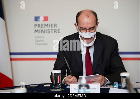 Der französische Premierminister Jean Castex während eines interministeriellen Ausschusses für Behinderung am 16. November 2020 im Hôtel de Matignon in Paris. Foto von Eric Tschaen/Pool/ABACAPRESS.COM Stockfoto