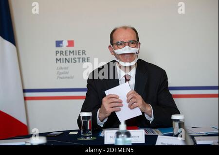 Der französische Premierminister Jean Castex während eines interministeriellen Ausschusses für Behinderung am 16. November 2020 im Hôtel de Matignon in Paris. Foto von Eric Tschaen/Pool/ABACAPRESS.COM Stockfoto
