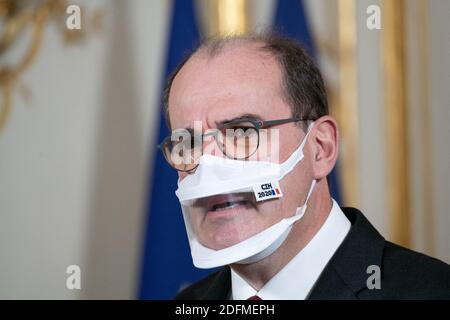 Der französische Premierminister Jean Castex bei einer Pressekonferenz nach dem Treffen des interministeriellen Ausschusses für Behinderung am 16. November 2020 in Paris. Foto von Jacques Witt/Pool/ABACAPRESS.COM Stockfoto