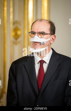 Der französische Premierminister Jean Castex bei einer Pressekonferenz nach dem Treffen des interministeriellen Ausschusses für Behinderung am 16. November 2020 in Paris. Foto von Eric Tschaen/Pool/ABACAPRESS.COM Stockfoto