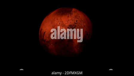 Planet mars Sonne Aufgehen mit Sternen im Hintergrund. Frontansicht des Mars-Planeten aus dem Weltraum. Volle 3d-Ansicht von Mars 4k Auflösung. Stockfoto