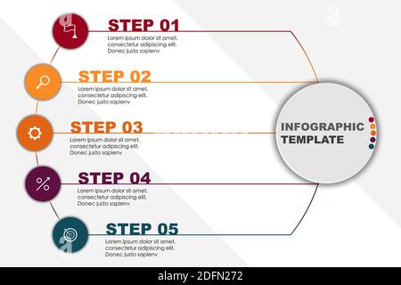 Moderne Vektor-Startup-Fortschritt-Assistent-Vorlage mit 5 Schritten. Vorlagen für Business-Infografiken Stock Vektor