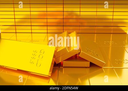 Stapel von Goldbarren. Finanzkonzept, 3D-Illustration Rendering Stockfoto