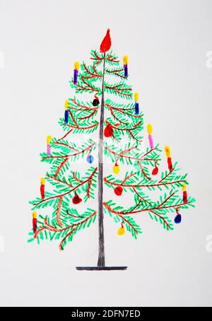 Naive Illustration, Kinderzeichnung, Weihnachtsbaum, Weihnachten, Österreich Stockfoto
