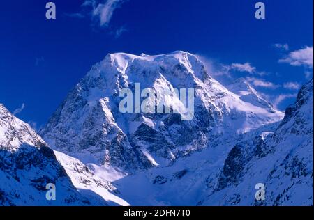 Mont Collon, Mt., 3637 m, Blick vom Arolla-Tal, Walliser Alpen, Arolla, Wallis, Schweiz Stockfoto