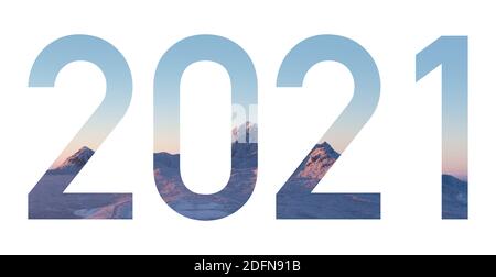 Abbildungen 2021 mit Winterlandschaft. Isoliert Stockfoto