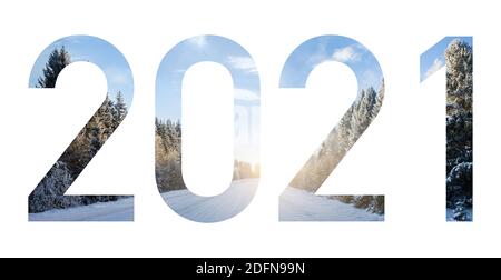 Abbildungen 2021 mit Winterlandschaft. Isoliert Stockfoto