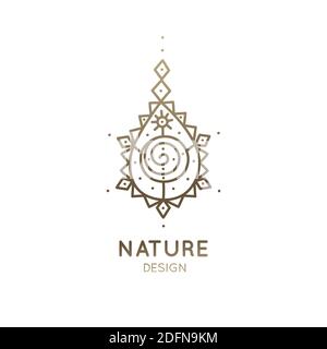 Tattoo unalome. Vektor-Logo abstrakte Natur Elemente. Lineares Emblem für Design Tattoo, Verpackung, Zen, Spa und Yoga-Zentrum, Schmuck. Unalome heilig Stock Vektor