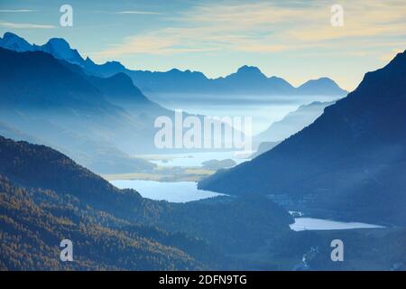 Blick von Muottas Muragl, Oberengadin, Graubünden, Schweiz Stockfoto