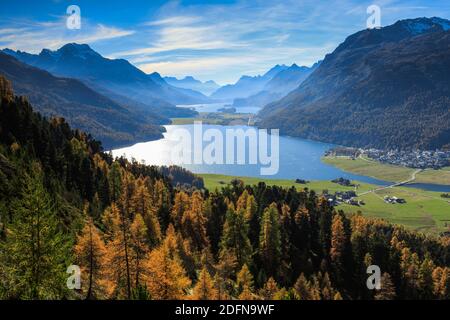 Silvaplaner See und Silsersee, Oberengadin, Graubünden, Schweiz Stockfoto