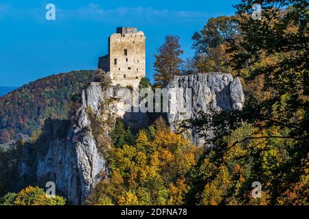 Burgruine Reußenstein im Herbst, BW, LKR Esslingen, Neidlingen Stockfoto