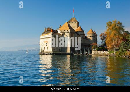 Schloss Chillon, Genfersee, Schweiz Stockfoto