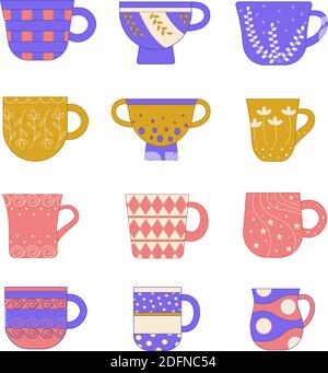 Set von Tassen. Isolierte Vektordarstellung. Flacher Style Stock Vektor