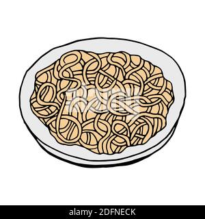 Vektor Hand gezeichnete Doodle Soba Nudeln. Japanisches Gericht. Design Skizzenelement für Menü Café, Restaurant, Etikett und Verpackung. Farbenfrohe Illustration Stock Vektor