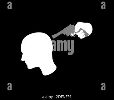 Die Person wird mit einer Pistole, einer Pistole und einer Pistole in den Hinterkopf geschossen. Todesstrafe und brutale Hinrichtung durch Henker. Vektorgrafiken Stockfoto