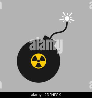 Atom- und Atombombe - Waffe und Exposive der Massenvernichtung. Alte historische Zeitbombe mit Symbol für Strahlung und Radioaktivität. Vektor illustrr Stockfoto