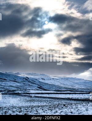 Snow on Hills, Langstrothdale, Yorkshire Dales Stockfoto