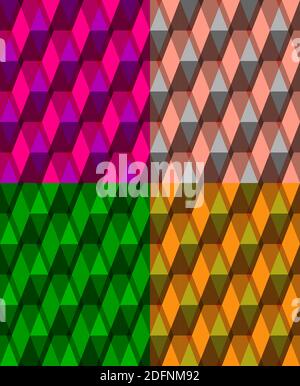 Ornament geometrisches Nahtmuster. Moderne Raute Pixel perfekt helles Design, Transparenz-Effekt. Vier verschiedene Hintergründe für Ihre Wahl Stock Vektor