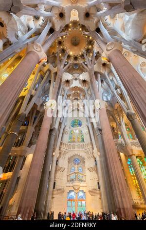 Das Innere der Sagrada Familia, der Kathedrale von Gaudi in Barcelona, Katalonien Stockfoto