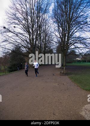 Soziale Distanzierung. Covid-19. Winter. Kenwood House, Hampstead Heath, London. Herrschaftliches Haus. Parkland Lakes, Woodland, Heathland, Wanderer, Besucher. Stockfoto