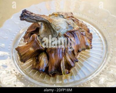 Carciofi alla giudia oder Carciofi alla giudea ("Artischocken im jüdischen Stil") frittierte Artischocken sind eine Spezialität des römischen Ghettos - Rom, Italien Stockfoto