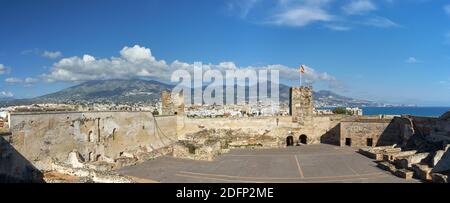 Panoramablick vom Schloss Sohail, Fuengirola, Málaga, Spanien. Stockfoto