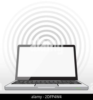 Ein Laptop-Computer, der auf das Internet zugreift - WWW-Streaming von Unterhaltung, Informationen und Daten über eine superschnelle 5G-Netzwerkverbindung. Stockfoto