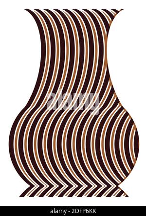 Braune Farbe, Blumenvase mit Kurvenstreifen, Vektorgrafik, isoliert auf weißem Hintergrund. Stock Vektor