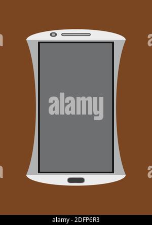 Abbildung eines weißen Mobiltelefons, isoliert auf gelbem Hintergrund. Stock Vektor