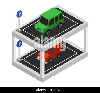 Isometrisches Parken auf dem Hintergrund Vektordarstellung Stock Vektor
