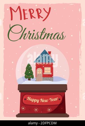 Moderne Weihnachtskarte flach stilvolles Design. Kreatives Design mit hängender weihnachtsglaskugel Stock Vektor