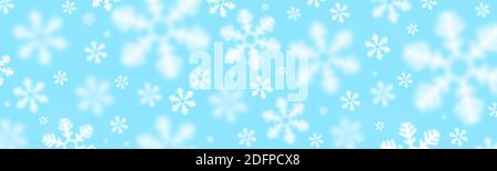 Illustration Banner in blau, mit schönen weißen Schneeflocken stehen auf dem Hintergrund, als Winterdekoration für die Weihnachtsferien, concep Stockfoto