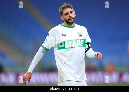 Domenico Berardi von Sassuolo reagiert während der italienischen Meisterschaft Serie A Fußballspiel zwischen AS Roma und US Sassuolo Calcio am 6. Dezember 2020 im Stadio Olimpico in Rom, Italien - Foto Federico Proietti / DPPI / LM Stockfoto