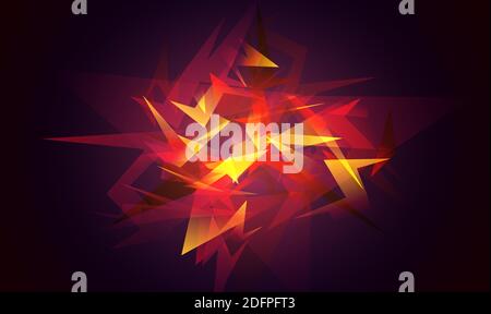 Scherben aus zerbrochenem Glas. Rote abstrakte Formen Explosion. Leuchtender dynamischer Hintergrund für Sport, Musik oder Computerspiele. Stock Vektor
