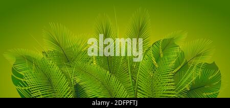 Tropische Vegetation auf grünem Hintergrund. Blätter Pflanzen. Exotische Vegetation. Stock Vektor