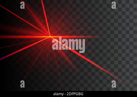 Party-Laserlicht auf transparentem schwarzem Hintergrund. Roter Laserstrahl. Stock Vektor