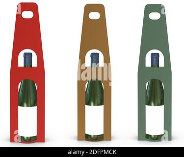 3D-Rendering - High Resolution image exklusive Box mit einem Wein und Halter in drei verschiedenen Farbschablone isoliert auf weißem Hintergrund, hohe Qualität Stockfoto