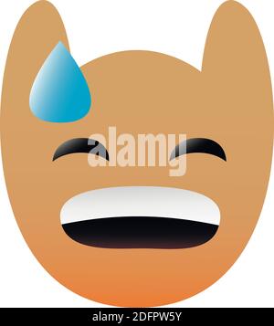 Lächelndes Eule Emoticon eines Sets mit offenem Mund und kaltem Schweiß isoliert auf weiß. Emoji Smiley Symbol, Logo Illustration. Vektorgrafiken. EPS 10 Stock Vektor