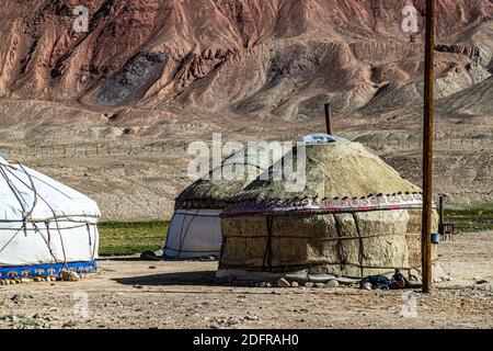 Nomaden in Jurten auf der Seidenstraße in Murghob Bezirk, Tadschikistan Stockfoto