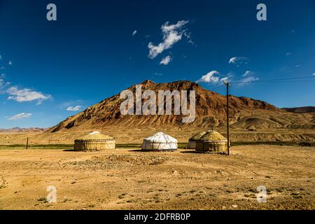 Nomaden in Jurten auf der Seidenstraße in Murghob Bezirk, Tadschikistan Stockfoto