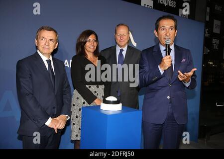 Alain Weill, Philippe Goujon, Anne Hidalgo und Patrick Drahi bei der Altice Campus Eröffnung am 09. Oktober 2018 in Paris. Foto von Jerome Domine/ABACAPRESS.COM Stockfoto