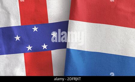 Niederlande und Niederländische Antillen zwei Flaggen Textil Stoff 3D-Rendering Stockfoto